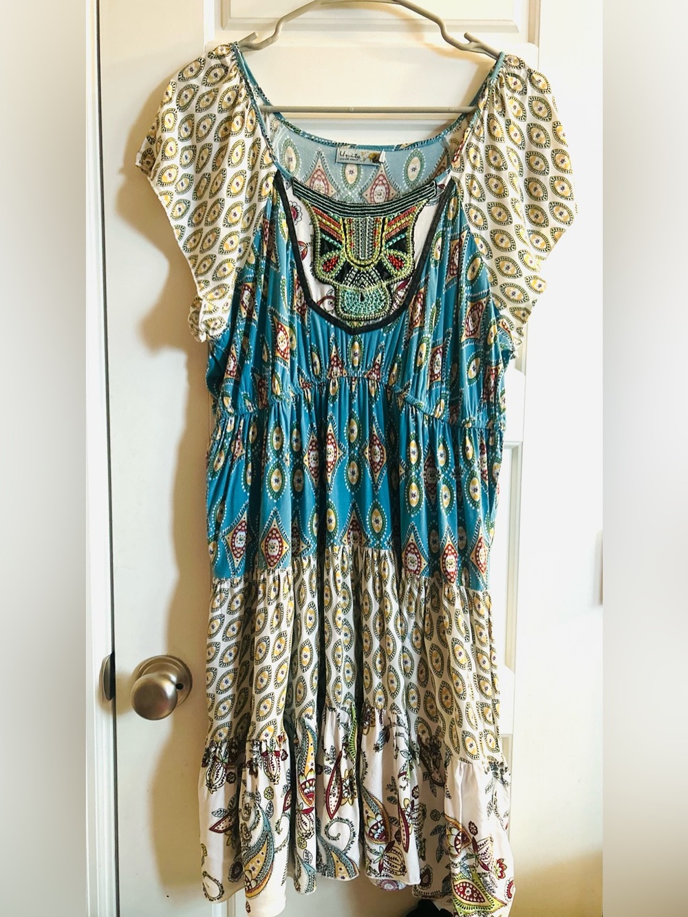 Unity World Wear XL Embroidered Paisley Tiered Boho Dress